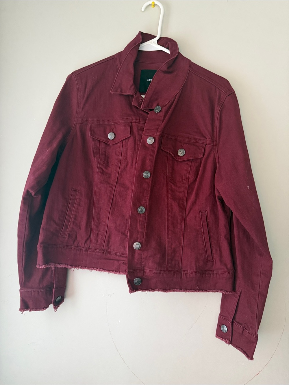 Nine West Maroon Denim Jacket with Raw-Hem